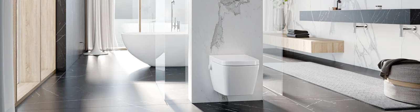 Helles Badezimmer mit TECEone Dusch-WC.