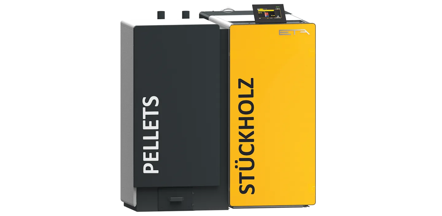 Freigestellter Kombi-Scheitholz-Pelletkessel von ETA.
