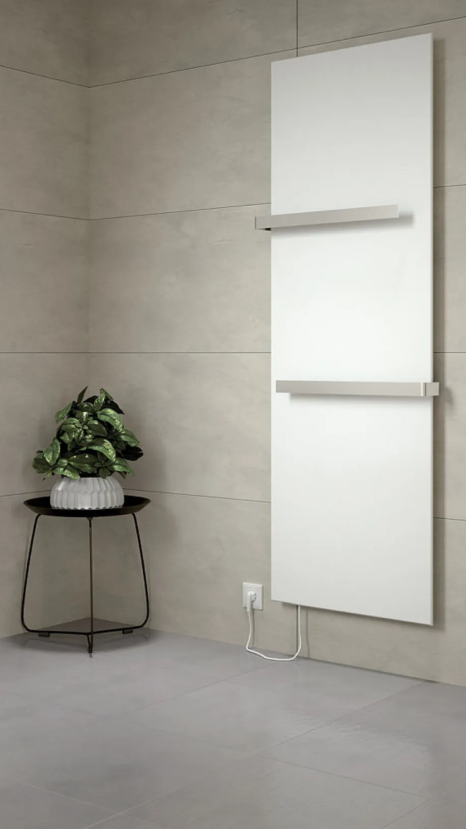 Modernes Badezimmer mit weißen Designheizkörper HSK Retango.
